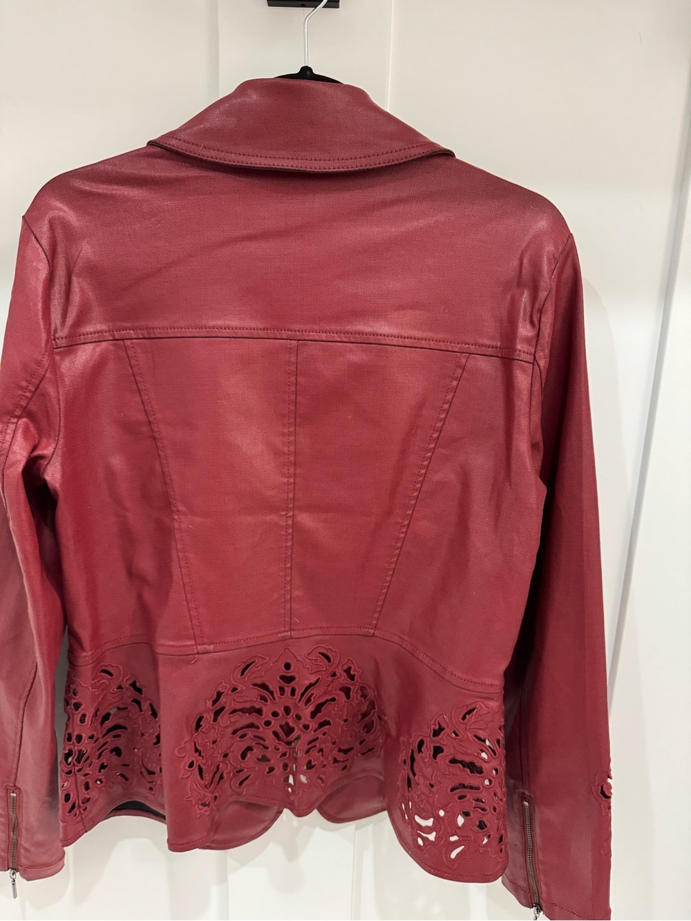 White House Black Market Coated Denim Zip Jacket with Laser Cut Detail - Picture 3 of 3